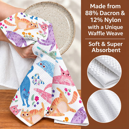Cat Lover Kitchen Towel Cute Floral Cat