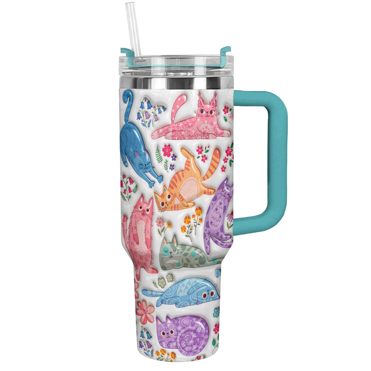 Cat Lover 40 oz Tumbler Cute Floral Cat