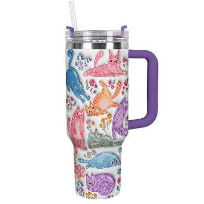 Cat Lover 40 oz Tumbler Cute Floral Cat