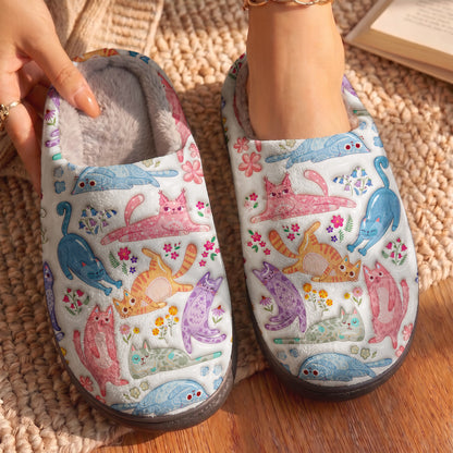 Cat Lover PB Fleece Lined Slippers Cute Floral Cat