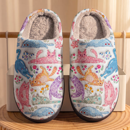 Cat Lover PB Fleece Lined Slippers Cute Floral Cat