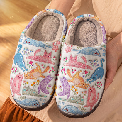 Cat Lover PB Fleece Lined Slippers Cute Floral Cat