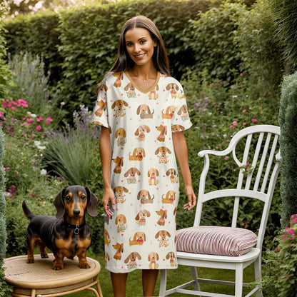 Dachshund V-neck Nightshirt Cutie Doxie