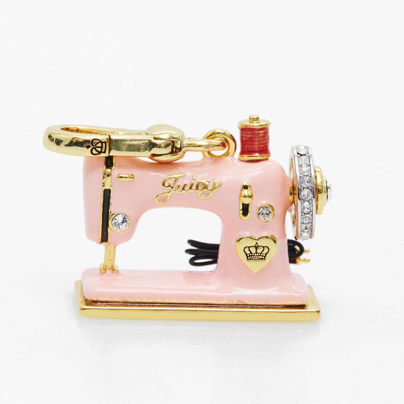 Pink Enamel Sewing Machine Pendant Necklace