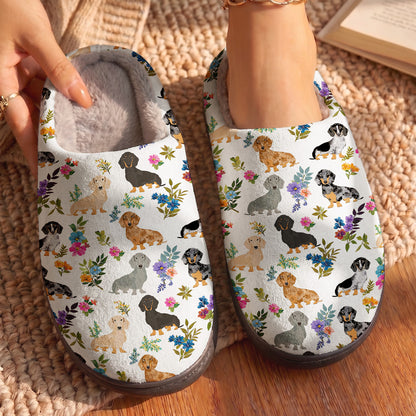 Dachshund Fleece Lined Slippers Dachshund And Floral Pattern