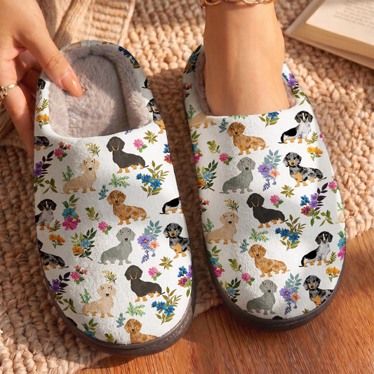 Dachshund Fleece Lined Slippers Dachshund And Floral Pattern