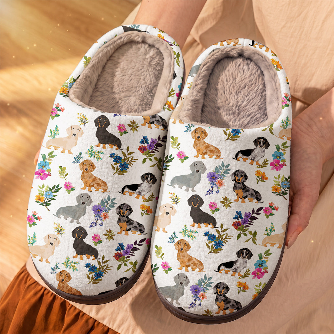 Dachshund Fleece Lined Slippers Dachshund And Floral Pattern