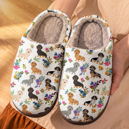 Dachshund Fleece Lined Slippers Dachshund And Floral Pattern