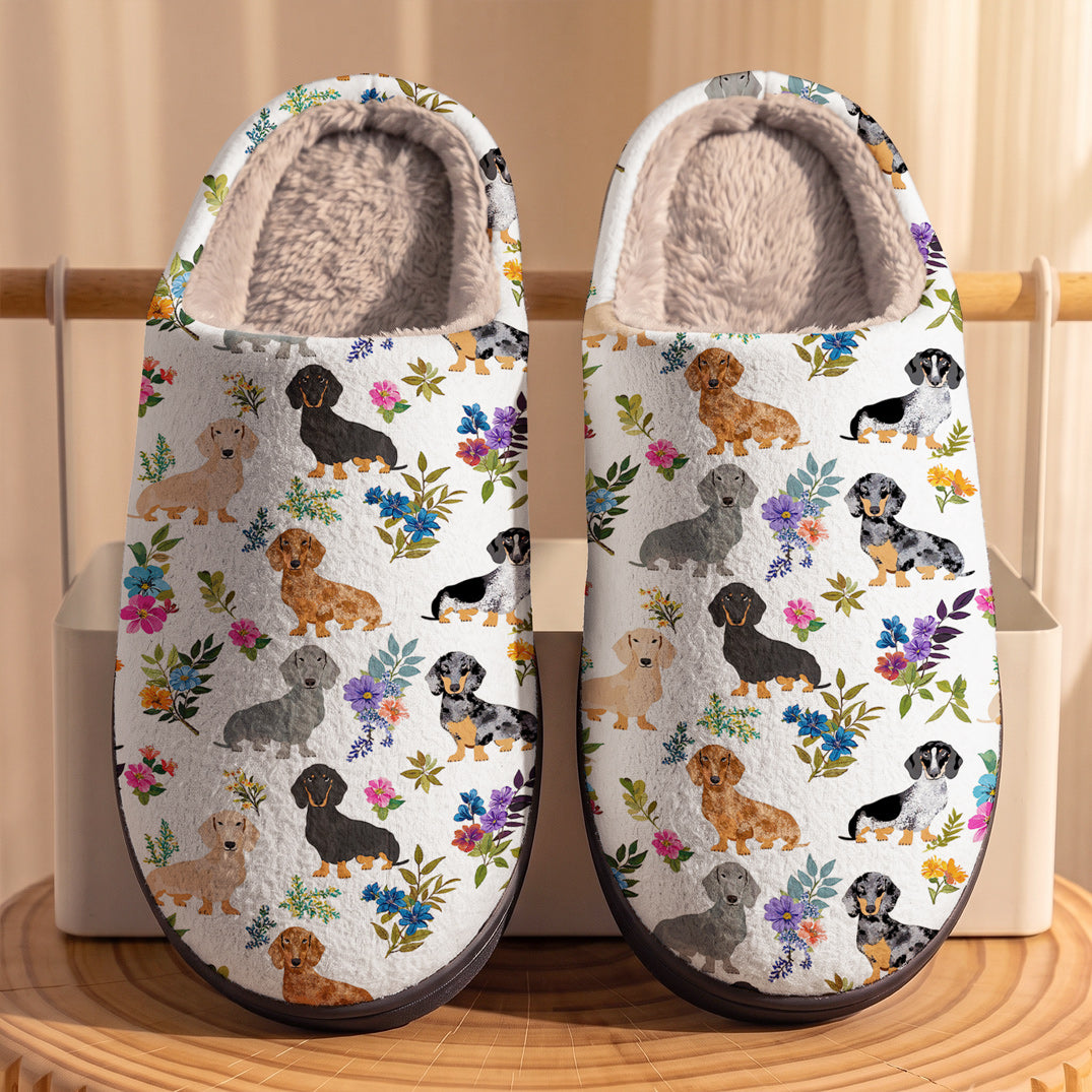 Dachshund Fleece Lined Slippers Dachshund And Floral Pattern