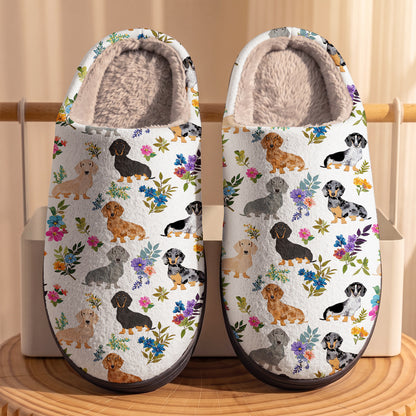 Dachshund Fleece Lined Slippers Dachshund And Floral Pattern