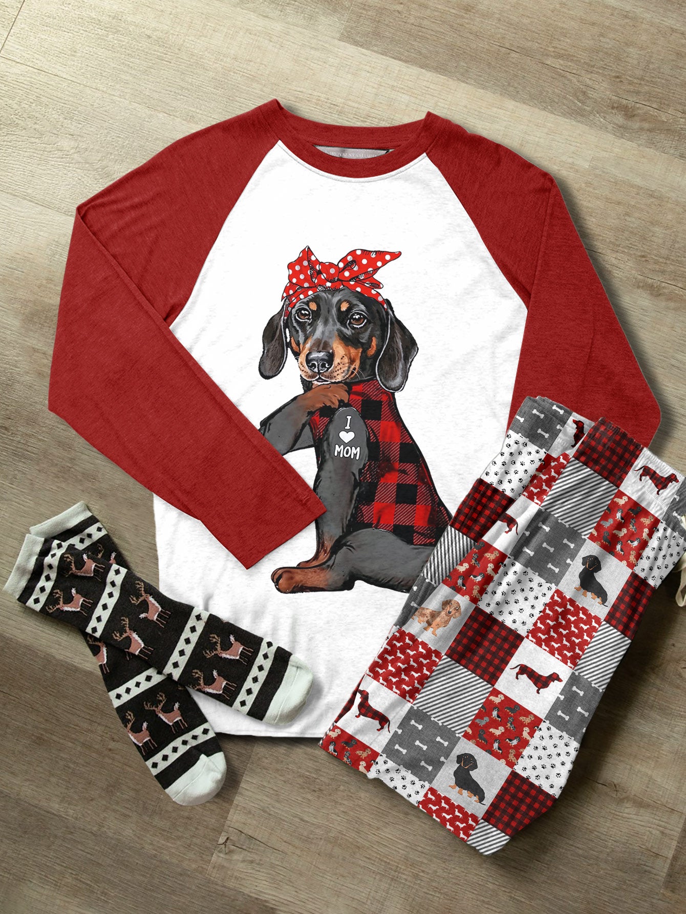 Dachshund Raglan Lounge Pajamas I Love Mom