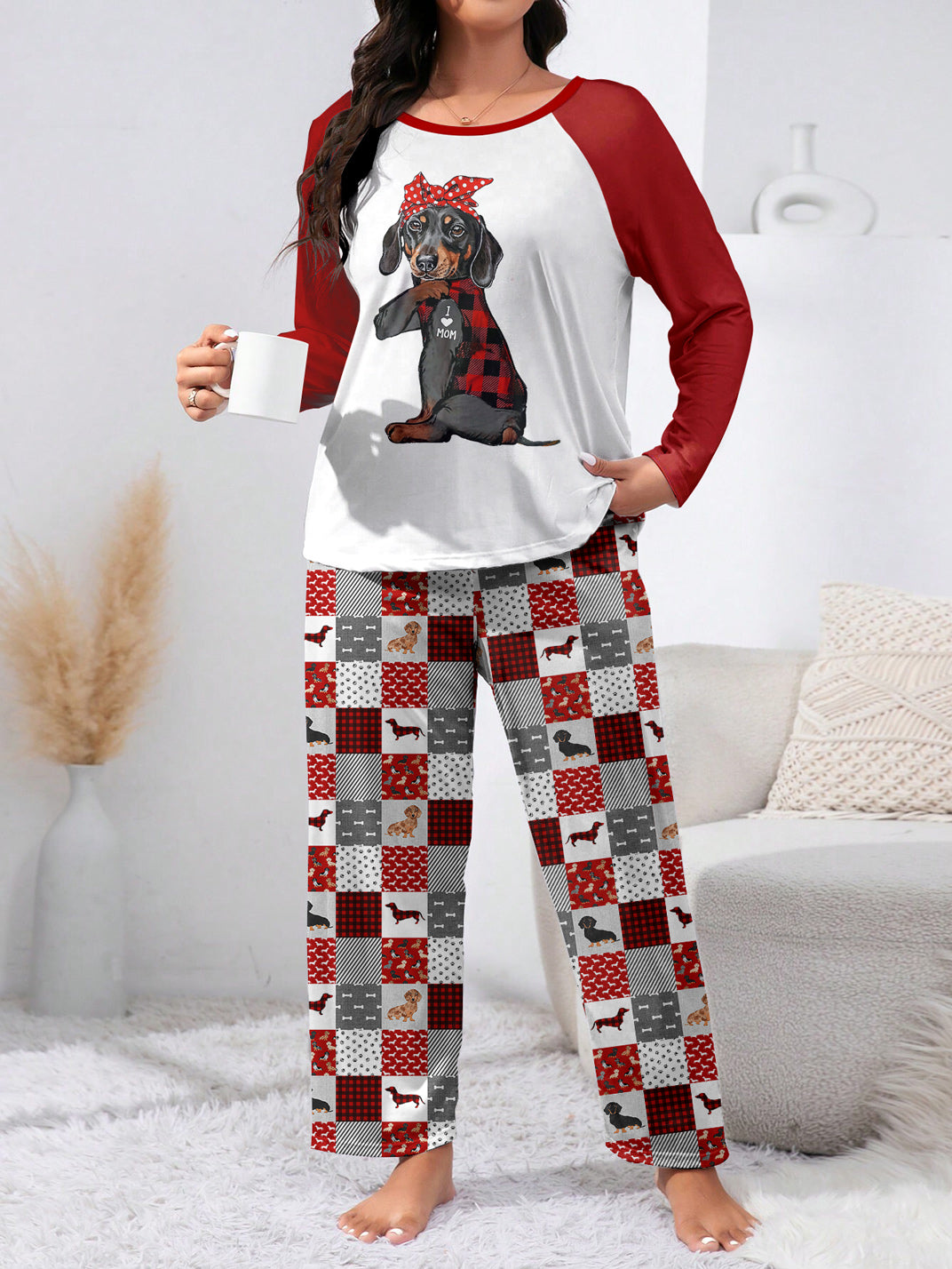 Dachshund Raglan Lounge Pajamas I Love Mom