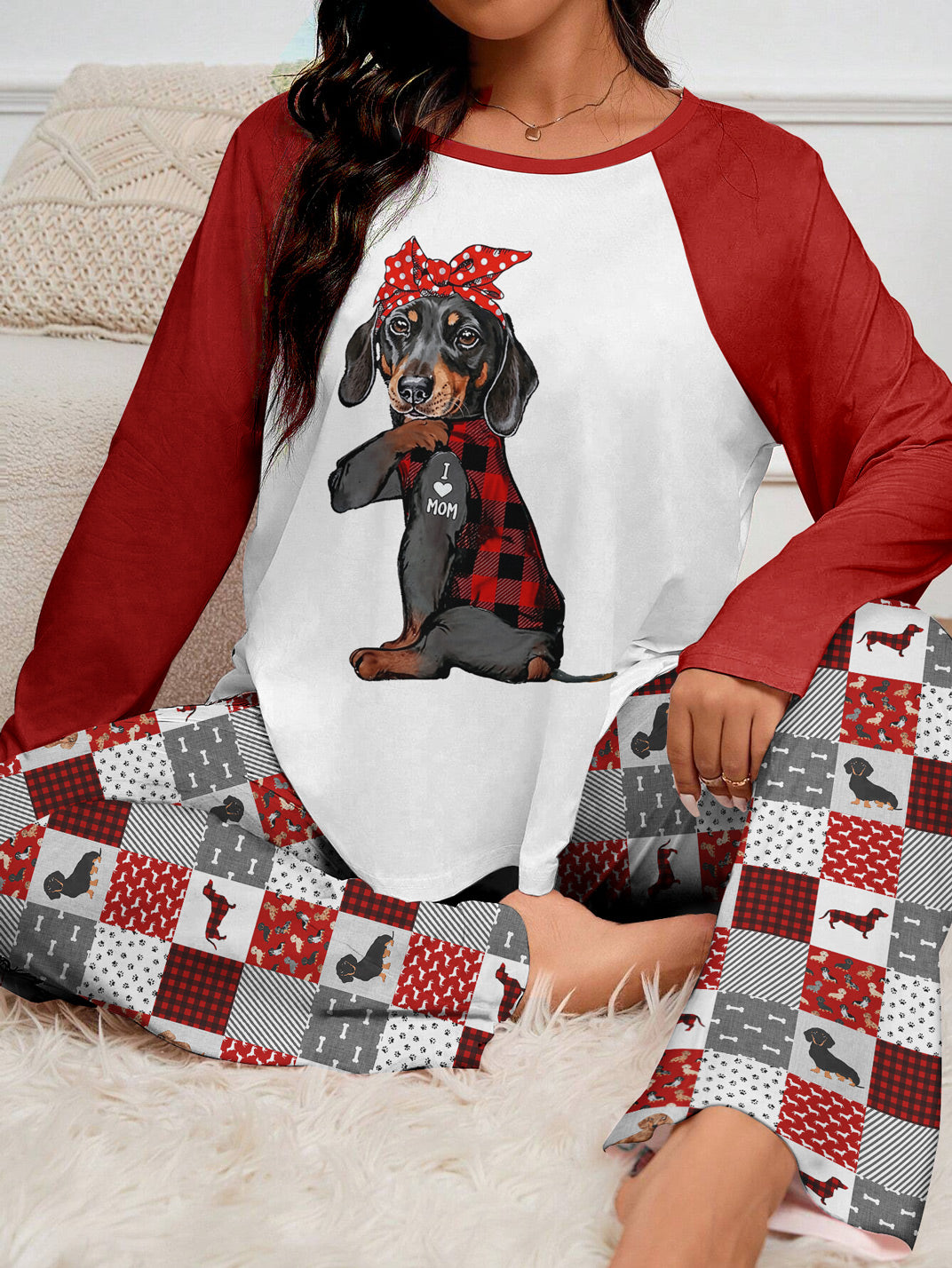 Dachshund Raglan Lounge Pajamas I Love Mom