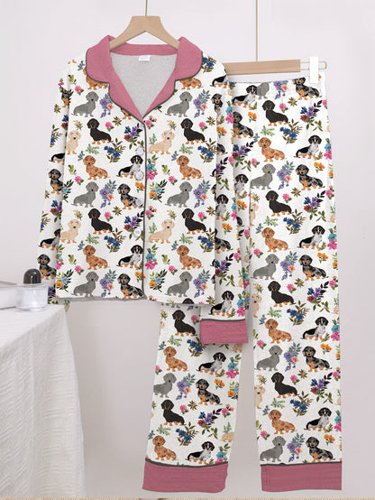 Dachshund Pajama Set Dachshund In Bloom Pink Theme