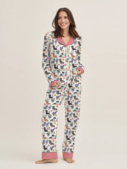 Dachshund Pajama Set Dachshund In Bloom Pink Theme