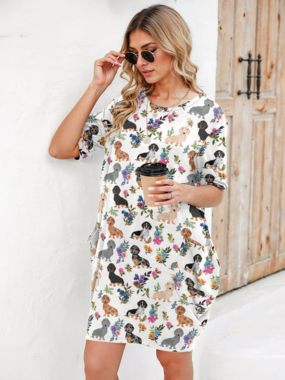 Dachshund Long Sleeve Tunic Dress Dachshund In Bloom