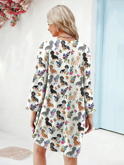 Dachshund Long Sleeve Tunic Dress Dachshund In Bloom