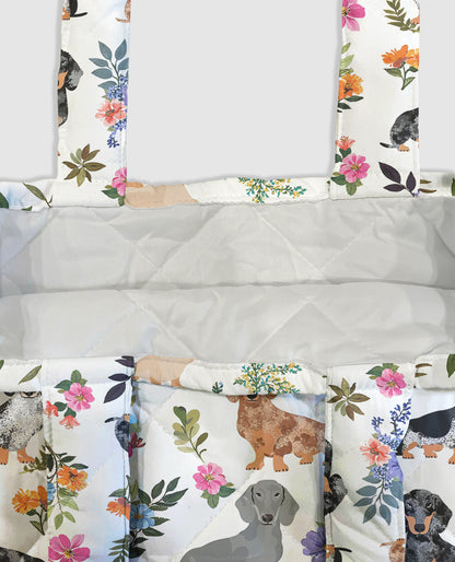 Dachshund Quilted Tote Bag Dachshund In Bloom