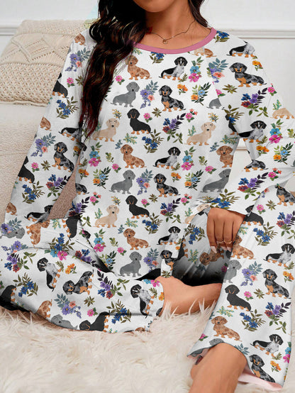 Dachshund Raglan Lounge Pajamas Dachshund In Bloom