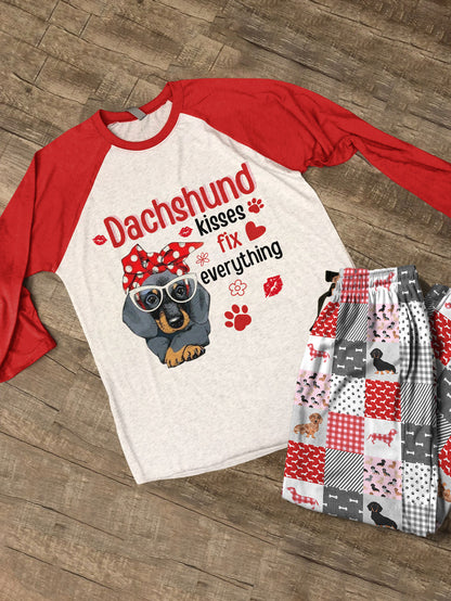 Dachshund Raglan Lounge Pajamas Dachshund Kisses Fix Everything