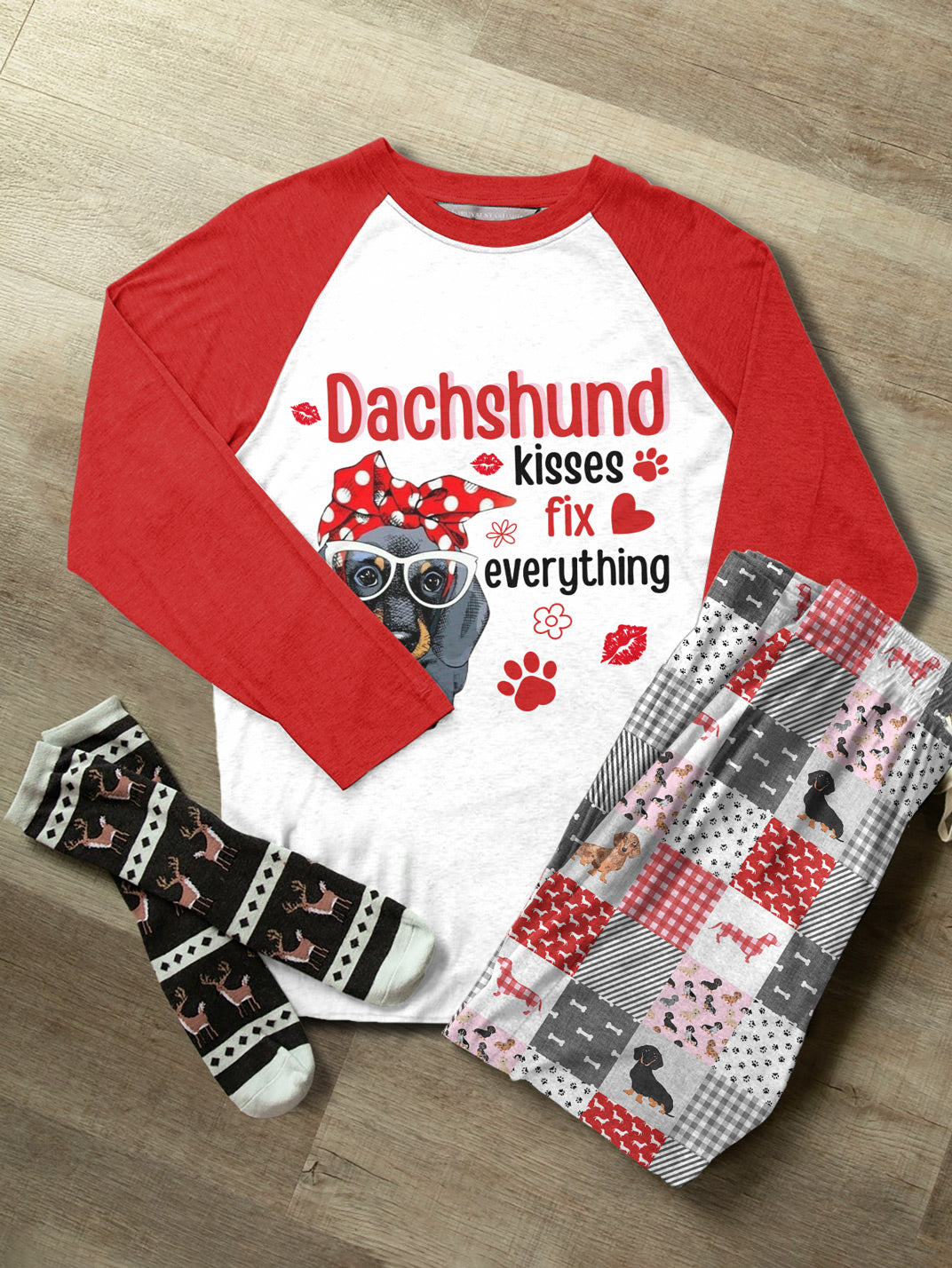 Dachshund Raglan Lounge Pajamas Dachshund Kisses Fix Everything