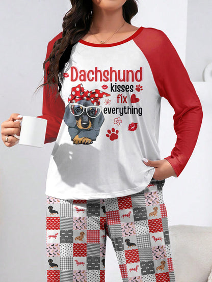 Dachshund Raglan Lounge Pajamas Dachshund Kisses Fix Everything