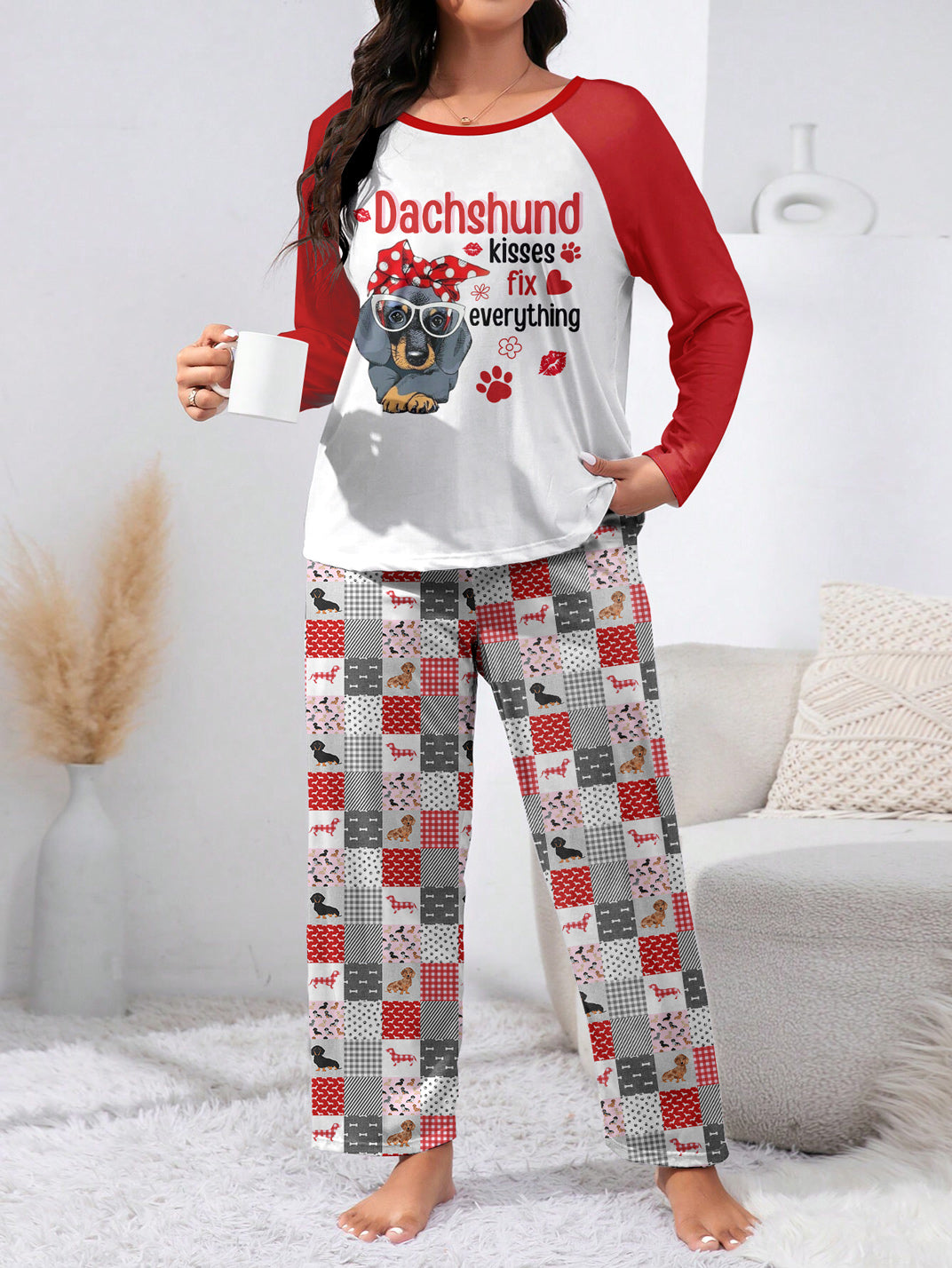 Dachshund Raglan Lounge Pajamas Dachshund Kisses Fix Everything