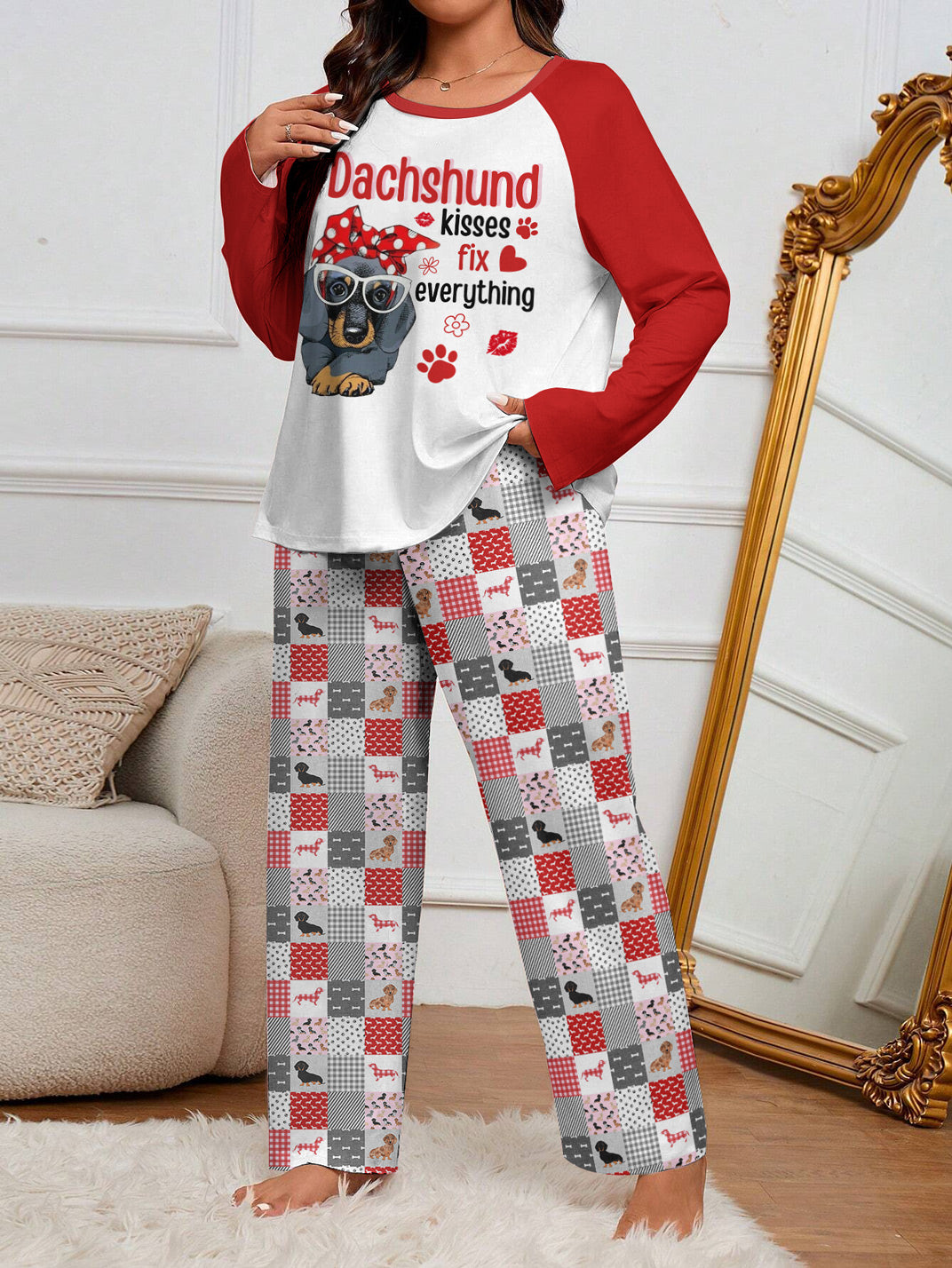 Dachshund Raglan Lounge Pajamas Dachshund Kisses Fix Everything