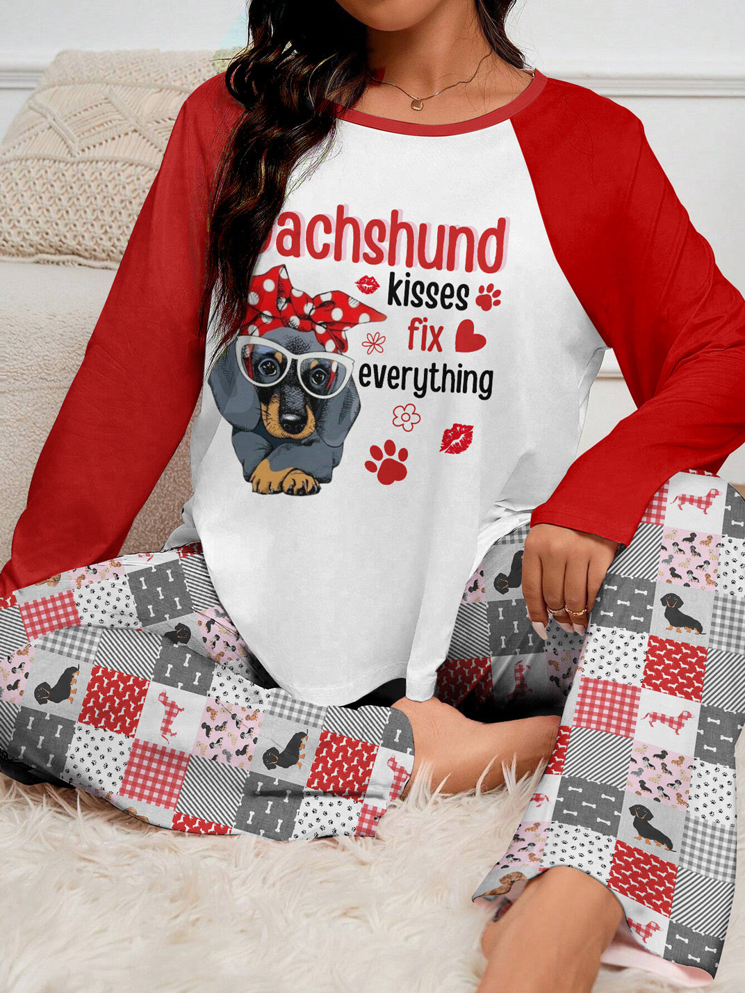 Dachshund Raglan Lounge Pajamas Dachshund Kisses Fix Everything
