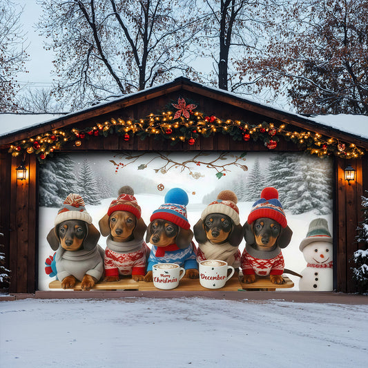 Christmas Garage Door Banner Decoration -  Dachshund Through the Snow