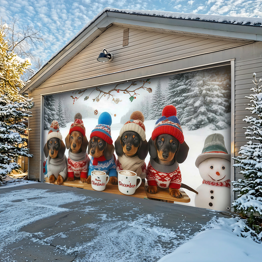 Christmas Garage Door Banner Decoration -  Dachshund Through the Snow