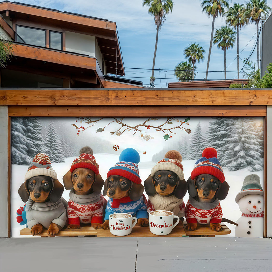 Christmas Garage Door Banner Decoration -  Dachshund Through the Snow