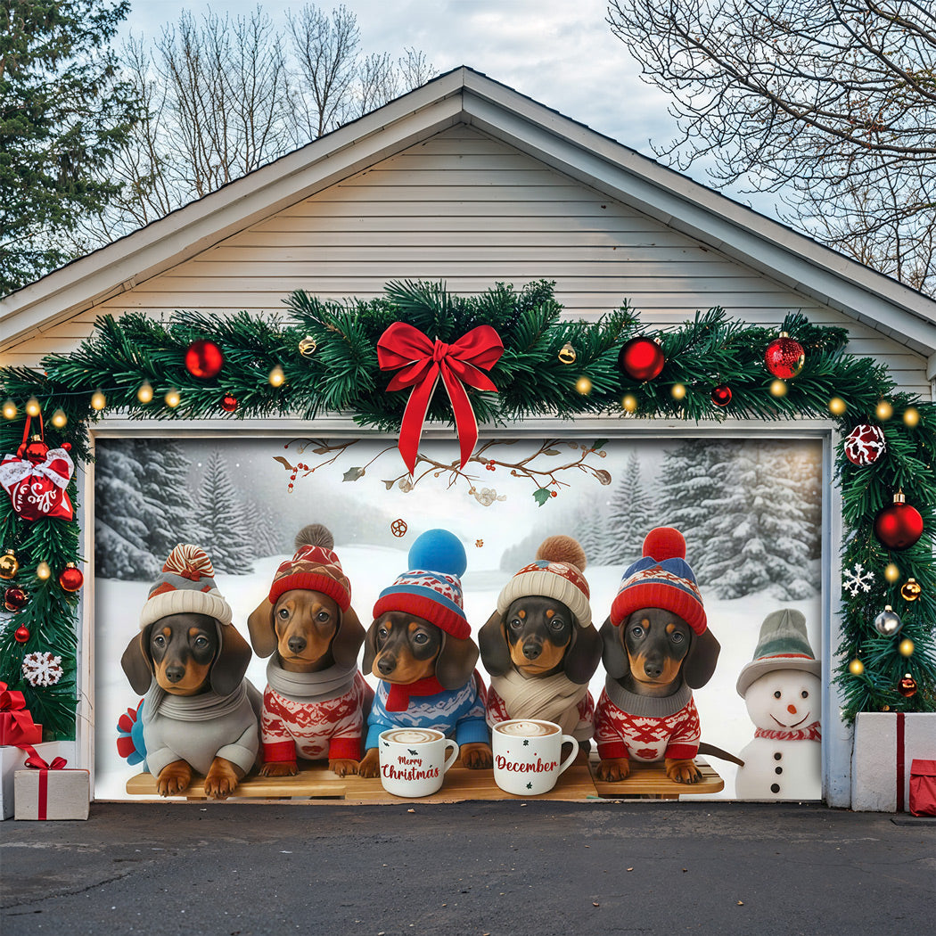 Christmas Garage Door Banner Decoration -  Dachshund Through the Snow