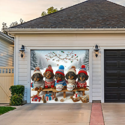 Christmas Garage Door Banner Decoration -  Dachshund Through the Snow