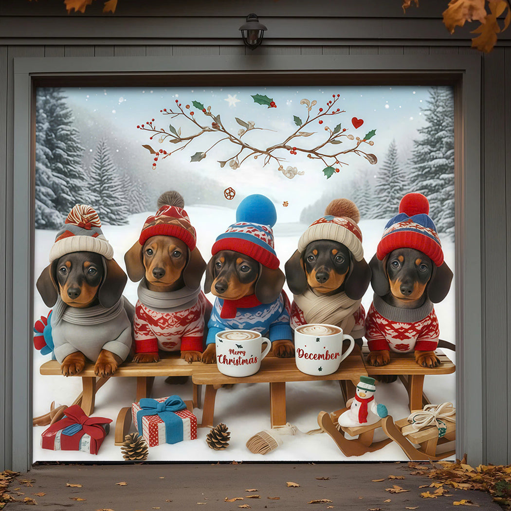 Christmas Garage Door Banner Decoration -  Dachshund Through the Snow