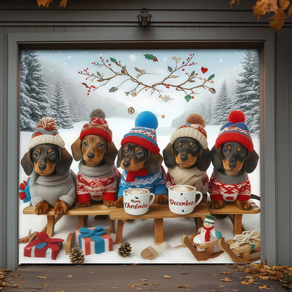 Christmas Garage Door Banner Decoration -  Dachshund Through the Snow