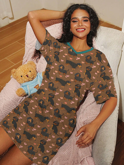 Dachshund V-neck Nightshirt Doxie Love Snuggles