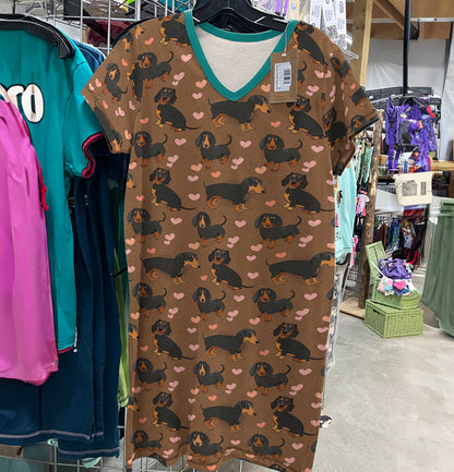 Dachshund V-neck Nightshirt Doxie Love Snuggles