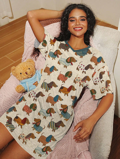 Dachshund V-neck Nightshirt Fashionable Doxie
