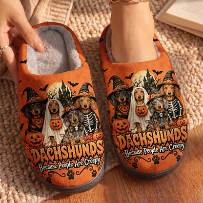 Dachshund Fleece Lined Slippers Dachshund Spooky Night