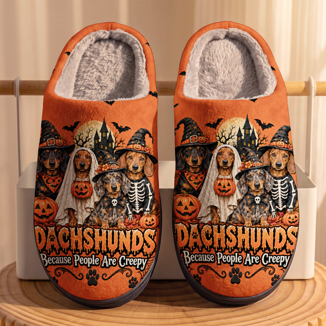 Dachshund Fleece Lined Slippers Dachshund Spooky Night