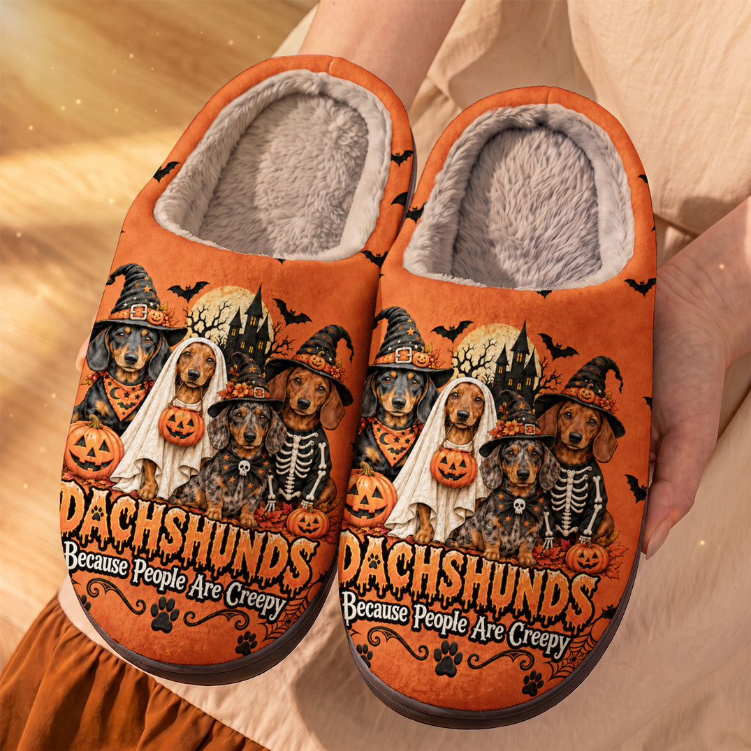 Dachshund Fleece Lined Slippers Dachshund Spooky Night