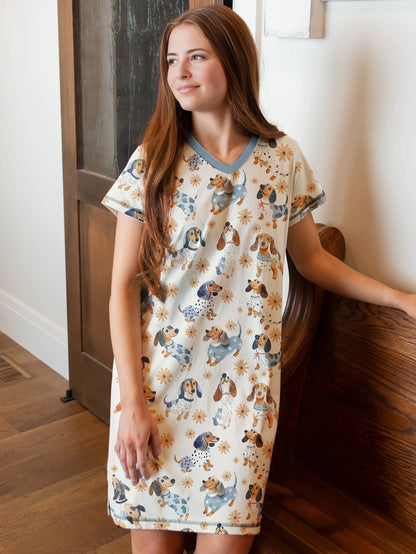 Dachshund V-neck Nightshirt Daisy Doxie
