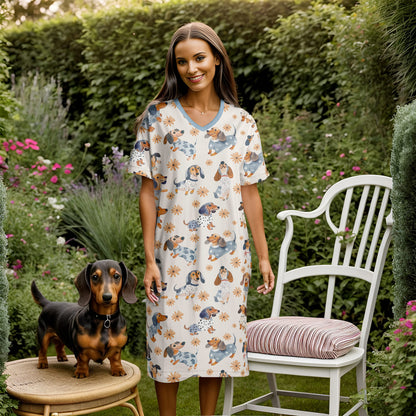 Dachshund V-neck Nightshirt Daisy Doxie