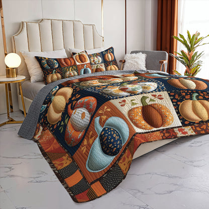 Halloween 2D Print All Season 3-Piece Quilt Set Dreamy Pumpkin Patch