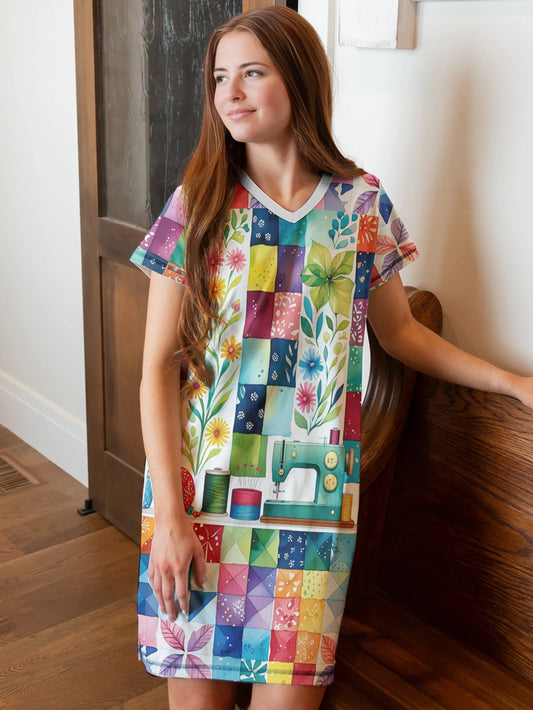 Sewing Lover V-neck Nightshirt Dreamy Stitches
