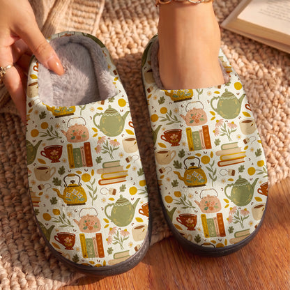 Reading Fleece Lined Slippers Drink Tea Read Books
