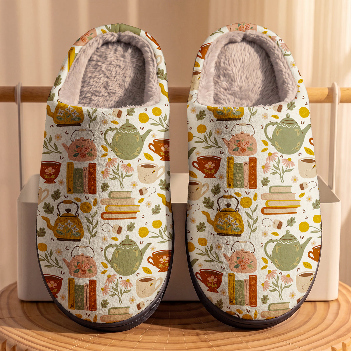 Reading Fleece Lined Slippers Drink Tea Read Books