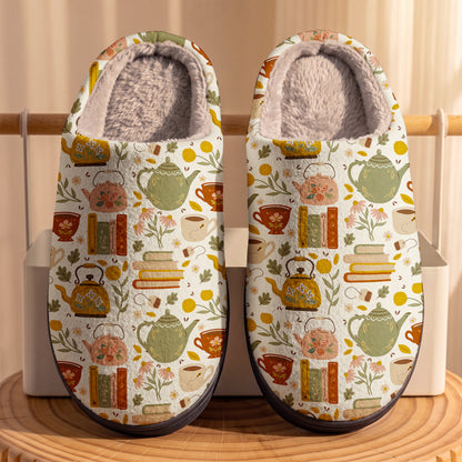 Reading Fleece Lined Slippers Drink Tea Read Books