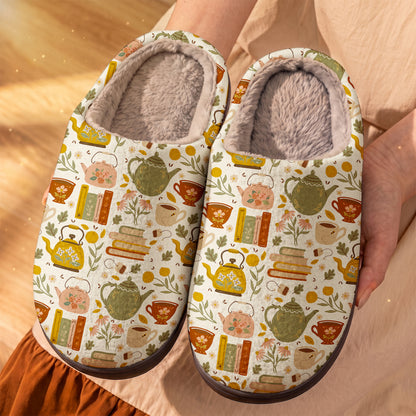 Reading Fleece Lined Slippers Drink Tea Read Books